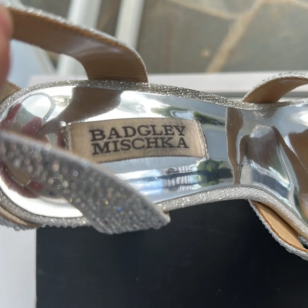 Badgley Mischka Silver Crystal Platform Sandals
